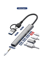 Load image into Gallery viewer, PC/iPad/Macbook/iPhone 15 Plus/16/17 Pro Max Uyumlu Type-C/USB To USB/Type-C/3.5mm Jack Çevirici HUB