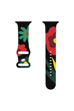 Load image into Gallery viewer, Apple Watch 9 8 7 6 5 4 3 2 1 Se 45mm Uyumlu Kordon Silikon Flower Desenli Black Unity Spor Kordon
