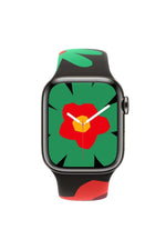 Load image into Gallery viewer, Apple Watch 9 8 7 6 5 4 3 2 1 Se 45mm Uyumlu Kordon Silikon Flower Desenli Black Unity Spor Kordon