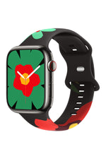 Load image into Gallery viewer, Apple Watch 9 8 7 6 5 4 3 2 1 Se 45mm Uyumlu Kordon Silikon Flower Desenli Black Unity Spor Kordon