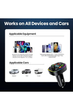 Load image into Gallery viewer, Bluetooth Araç Kiti Araç RGB LED Fm Transmitter USB Type-C MP3 Flash Bellek PD Çakmaklık Girişli
