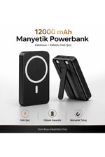 Load image into Gallery viewer, iPhone 12/13/14/15/16 Plus/17 Pro Max Uyumlu 12000 Powerbank Kablolu ve Kablosuz Hızlı Şarj Cihazı