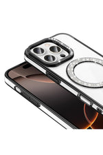 Load image into Gallery viewer, iPhone 16 Pro Max Uyumlu Kılıf Simli Parlak Stand Olabilen Magsafe Şarj için Uygun Renkli Arka Kapak