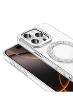 Load image into Gallery viewer, iPhone 16 Pro Uyumlu Kılıf Simli Parlak Stand Olabilen Magsafe Şarj için Uygun Renkli Arka Kapak
