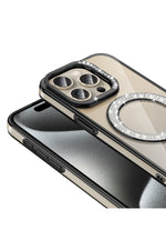 Load image into Gallery viewer, iPhone 15 Pro Max Uyumlu Kılıf Simli Parlak Stand Olabilen Magsafe Şarj için Uygun Renkli Arka Kapak