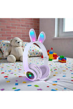 Load image into Gallery viewer, 6 Saat Uzun Kullanım Micro SD/Bluetooth Tavşan Kulak Renkli Işıklı RGB Kulaküstü Kablosuz Kulaklık