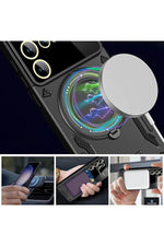 Load image into Gallery viewer, Samsung Galaxy S24 Fe Uyumlu Kılıf Magsafe Standlı Kamera Lens Korumalı Dayanıklı Renkli Tank Kapak