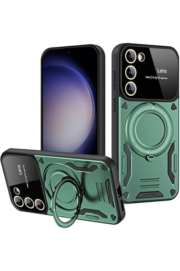 Samsung Galaxy S25/S24 Uyumlu Kılıf Magsafe Standlı Kamera Lens Koruma Dayanıklı Renkli Tank Kapak
