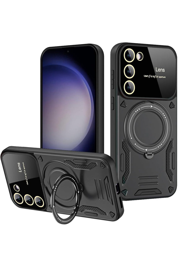 Samsung Galaxy S25 Plus/S24 Plus Uyumlu Kılıf Magsafe Standlı Kamera Lens Korumalı Renkli Tank Kapak