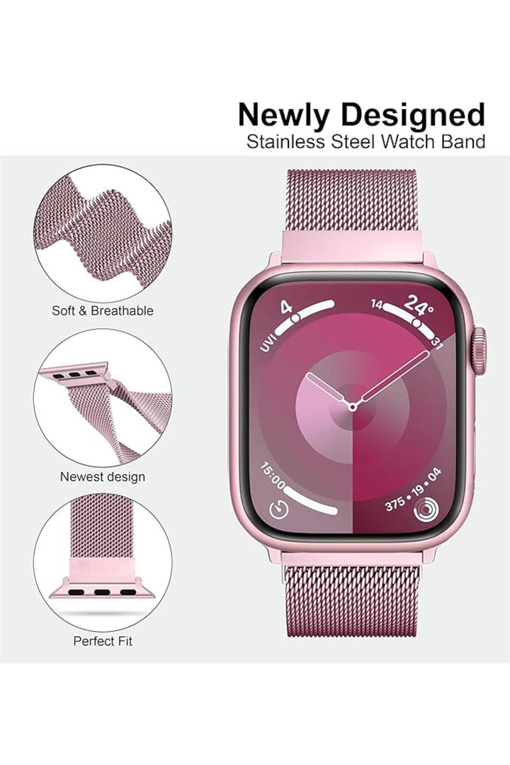 Apple Watch 9 8 7 6 5 4 3 2 1 Se 38mm/40mm/41mm Uyumlu Kordon Mıknatıslı Ayarlanabilir Metal Kordon