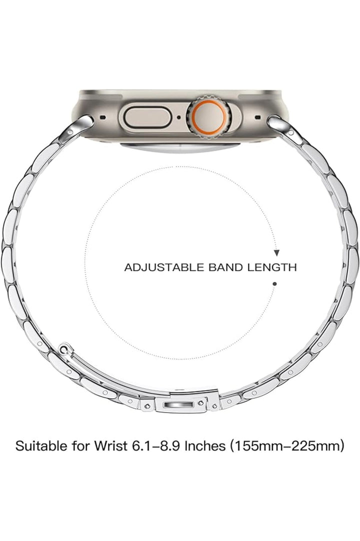 Apple Watch 9 8 7 6 5 4 3 2 Se 42mm/44mm/45mm/49mm Uyumlu Kordon Ayarlanablir Parlak Metal Paslanmaz