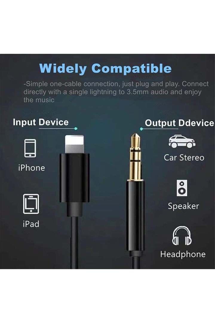 iPhone Uyumlu Aux Kablosu Lightning To 3.5mm Jack Çevirici Dönüştürücü Beyaz Bluetooth Gerektirmez