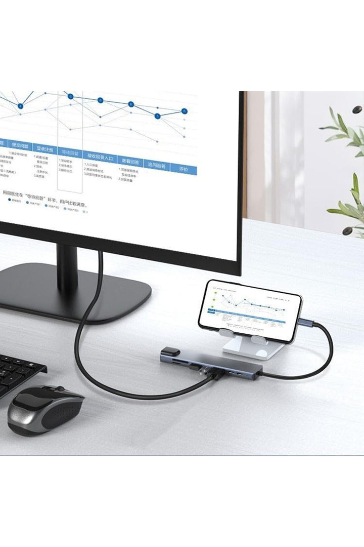Macbook Uyumlu Type-C Hub 8 Portlu 100W Şarj PD Uyumlu 4K 1080P HDMI 2x USB/RJ45 ETHERNET/Micro SD