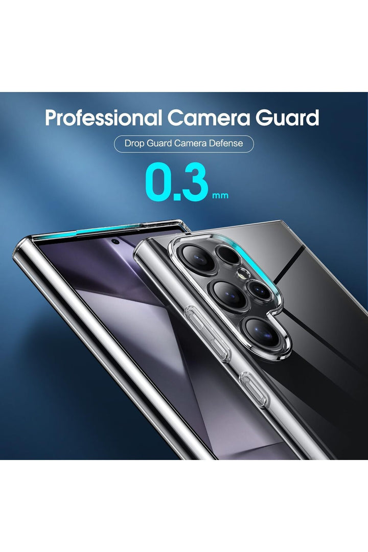 Samsung Galaxy S24 Ultra Uyumlu Kılıf 3D Kamera Koruma Darbe Önleyici Şeffaf Renksiz Silikon Kapak