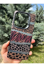 Load image into Gallery viewer, Tecno Spark 20 Pro Uyumlu Kılıf Leopar Desenli Kahverengi Çizgili Metalik Tuşlu Kamera Çıkıntılı