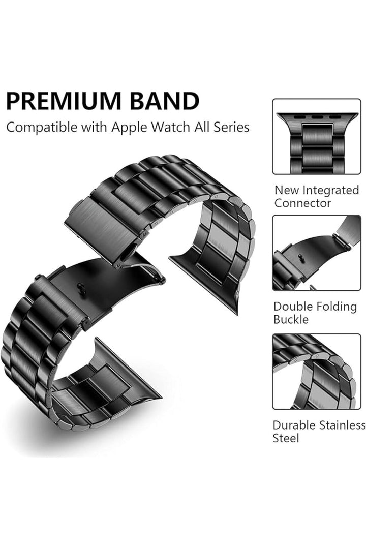 Apple Watch 9 8 7 6 5 4 3 2 Se 42mm/44mm/45mm/49mm Uyumlu Kordon Ayarlanablir Parlak Metal Paslanmaz