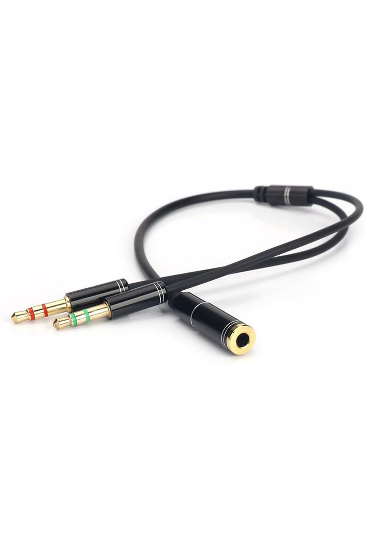 Aux To 2x Aux Kablo 3.5mm Jack Çevirici Mikrofon ve Kulaklk Çoklayıcı Dönüştürücü Aux Stereo Adaptör
