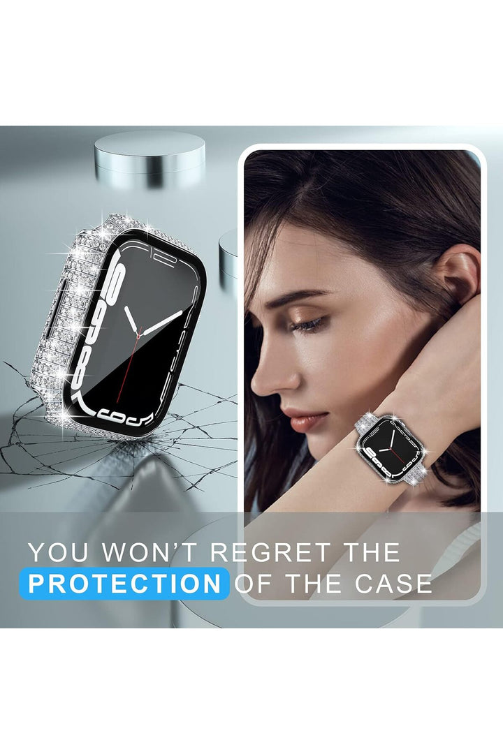 Apple Watch 41mm 7/8/9 Uyumlu Kılıf Ekran ve Kasa Koruyucu Parlak Büyük Taşlı Watch Kasa Koruma