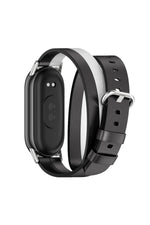 Load image into Gallery viewer, Xiaomi Mi Band 10/9/8 Uyumlu Kordon Deri Parlak Dayanıklı Siyah-Beyaz Bileklikli Çift Sargılı Kordon
