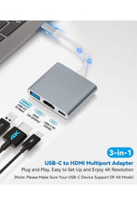 Load image into Gallery viewer, İpad Iphone 16/17 Pro Max Uyumlu Type-c To 4k Hdmi Hub Usb-c Type-c Pd Usb Çevirici 3in1 Dönüştürücü