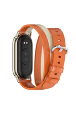 Load image into Gallery viewer, Xiaomi Mi Band 10/9/8 Uyumlu Kordon Deri Parlak Dayanıklı Siyah-Beyaz Bileklikli Çift Sargılı Kordon