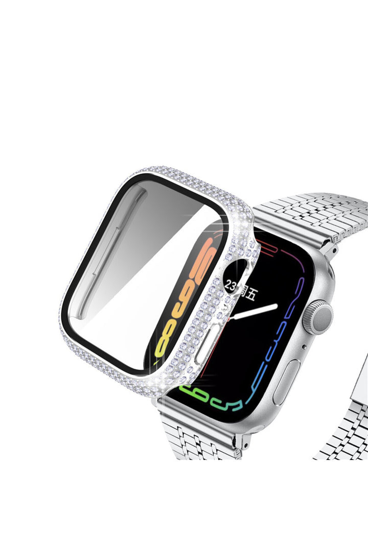 Apple Watch 45mm 7/8/9 Uyumlu Kılıf Ekran ve Kasa Koruyucu Parlak Büyük Taşlı Watch Kasa Koruma