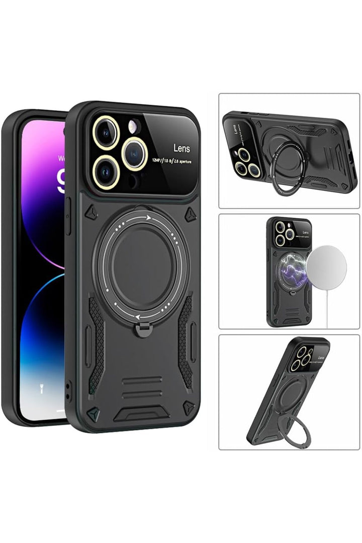 iPhone 15 Pro Uyumlu Kılıf Magsafe Standlı Kamera Lens Korumalı Darbelere Dayanklı Renkli Tank Kapak