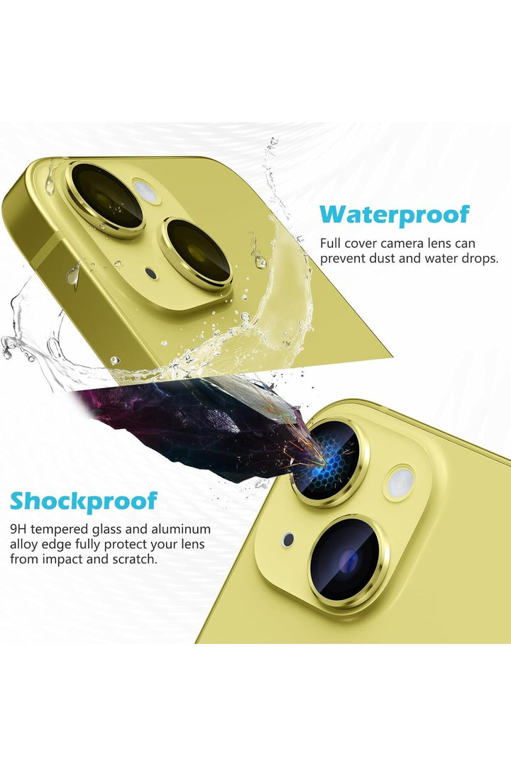 iPhone 15 Uyumlu Kamera Lens Koruyucu Dayanıkl Renkli Metal Temperli Cam Kamera Lens Koruma