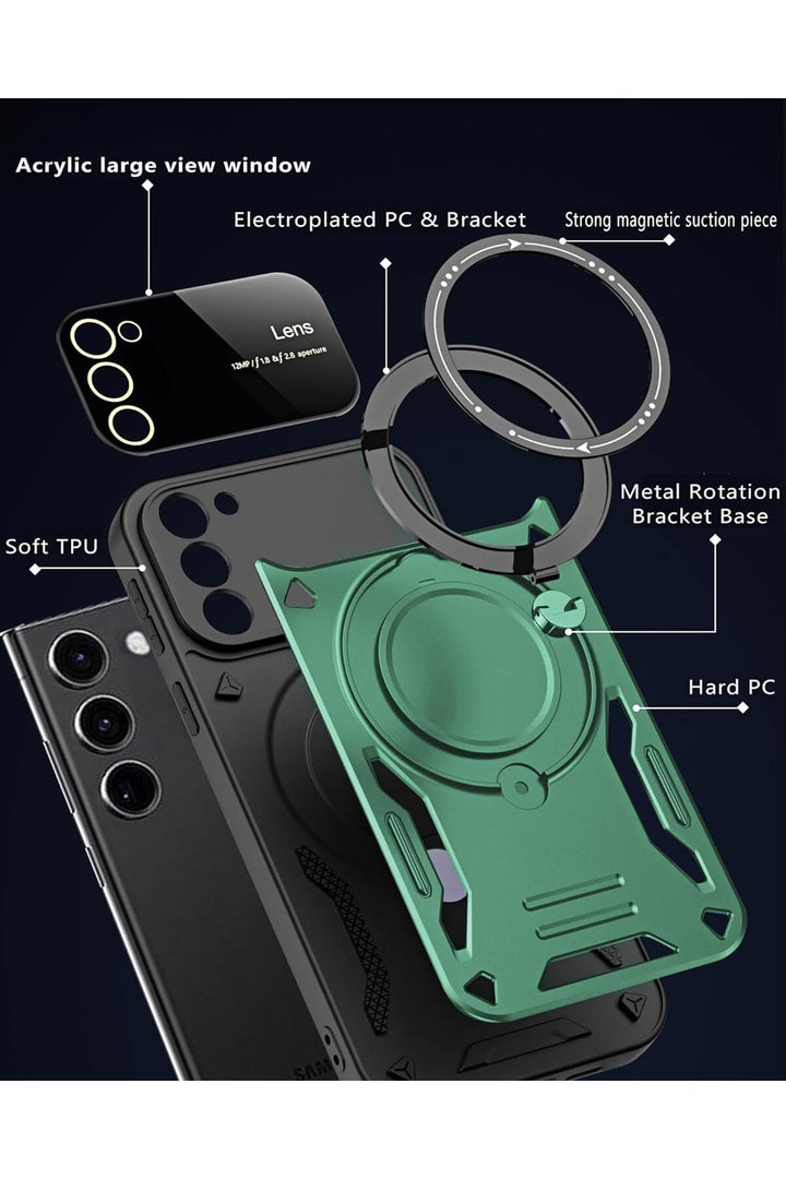 Samsung Galaxy S23 Plus Uyumlu Kılıf Magsafe Standlı Kamera Lens Korumalı Dayanklı Renkli Tank Kapak