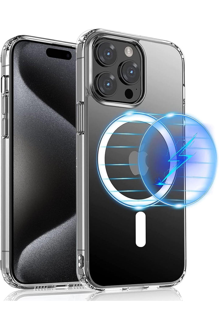 iPhone 15 Pro Uyumlu Kılıf Kamera Çıkıntılı Şeffaf Magsafe Kılıf Kablosuz Şarj Destekli Kapak