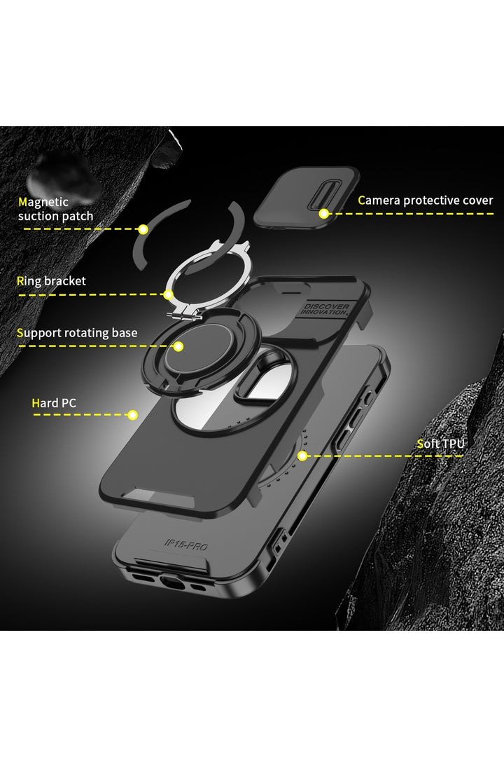 Xiaomi Redmi Note 13 Pro Plus Uyumlu Kılıf Kamera Korumalı Sürgülü 360 Dönebilen Magsafe Stand Tank