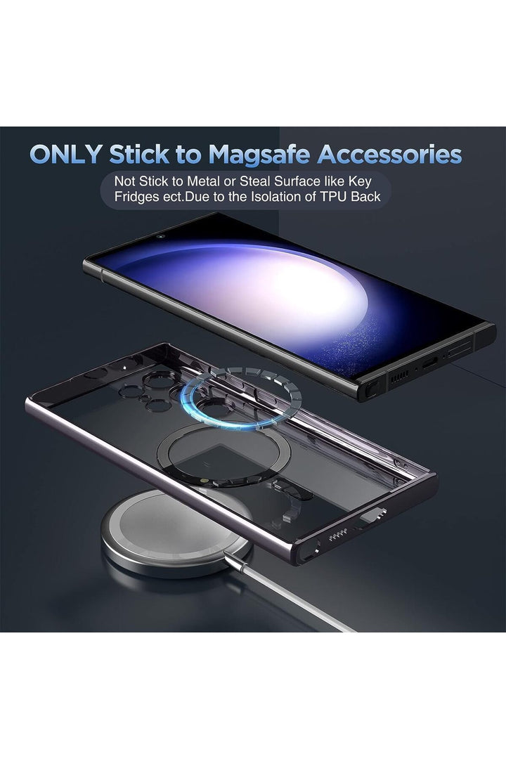 Samsung Galaxy S24 Ultra Uyumlu Kılıf 3D Kamera Lens Korumalı Magsafe Kenarı Renkli Şeffaf Kapak