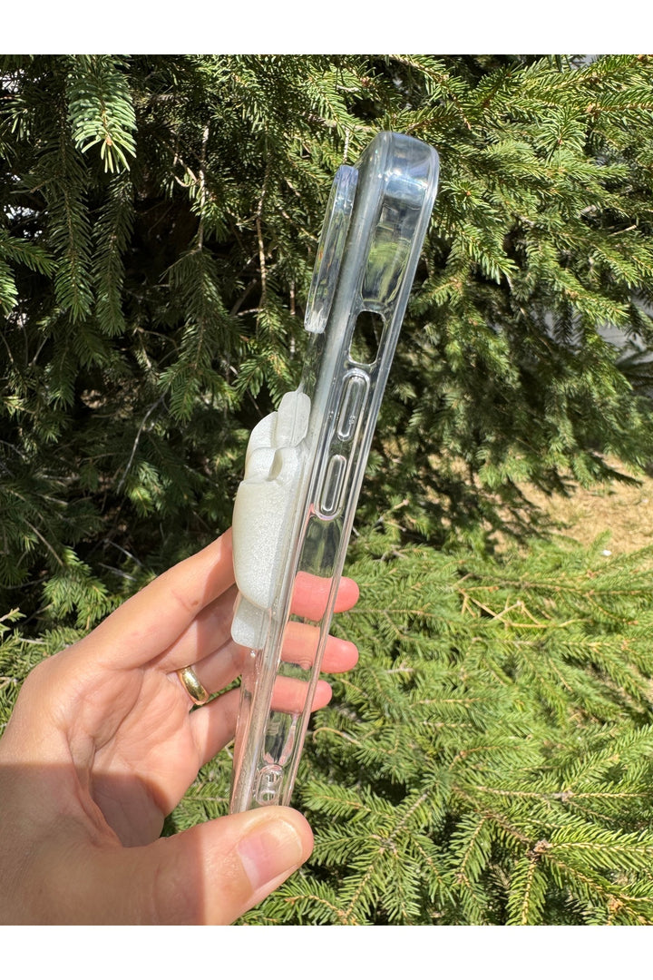 iPhone 12/12 Pro Uyumlu Kılıf Simli Parlak Fiyonk Desenli Silikon Kamera Çevresi Koruyucu Kapak