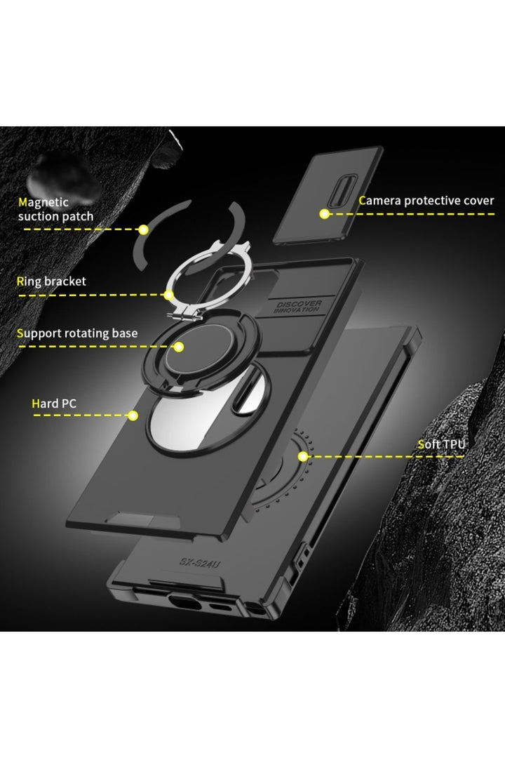 Samsung Galaxy S23 Uyumlu Kılıf Kamera Korumalı Sürgülü 360 Dönebilen Magsafe Stand Tank Kapak