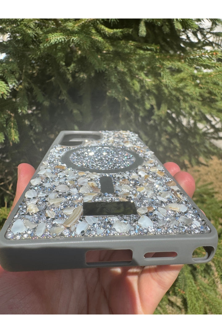 Samsung Galaxy S25 Ultra Uyumlu Taşlı Magsafe Kılıf Parlak Taşlı Smli Koruyucu Kablosuz Şarj Silikon