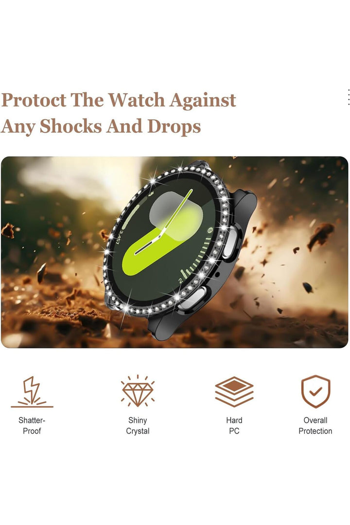 Samsung Galaxy Watch 4/5/6/7 40mm Uyumlu Kılıf Ekran ve Kasa Koruyucu Parlak Taşlı Kasa Koruma Guard