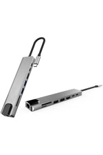 Load image into Gallery viewer, Macbook Uyumlu Type-C Hub 8 Portlu 100W Şarj PD Uyumlu 4K 1080P HDMI 2x USB/RJ45 ETHERNET/Micro SD