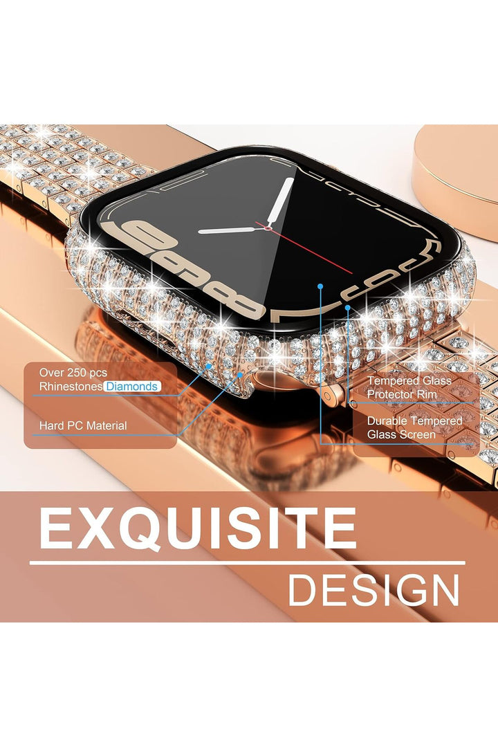 Apple Watch 41mm 7/8/9 Uyumlu Kılıf Ekran ve Kasa Koruyucu Parlak Büyük Taşlı Watch Kasa Koruma