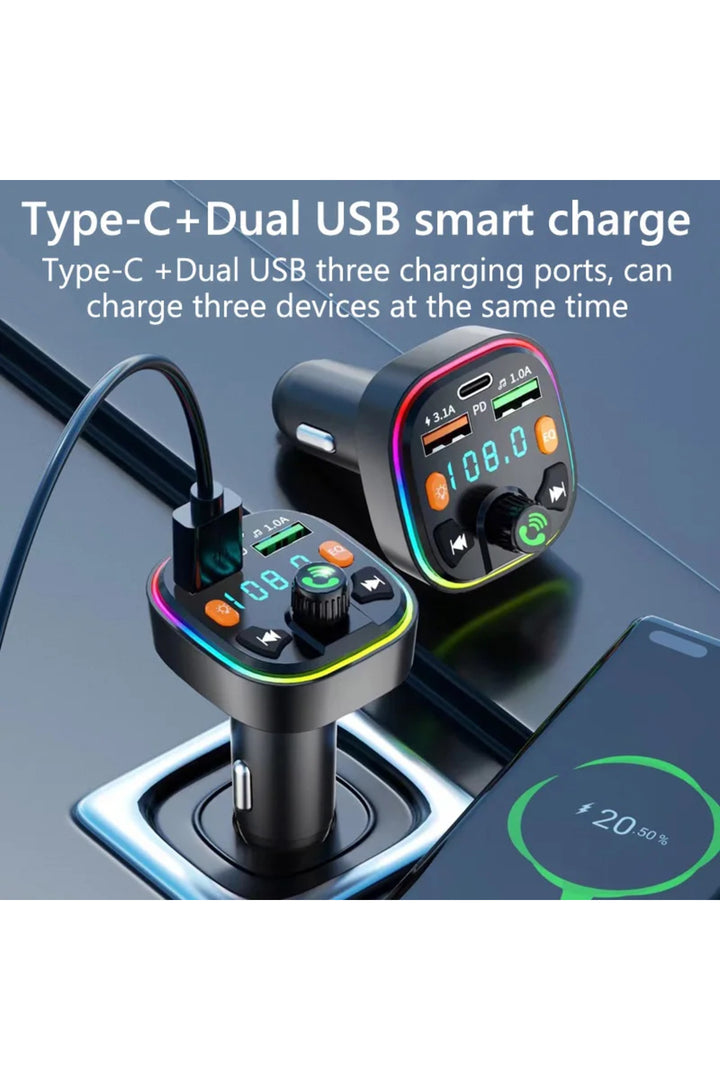 Bluetooth Araç Kiti Araç Fm Transmitter USB Type-C SD Kart MP3 PD Flash Için Uygun Çakmaklık Girişli