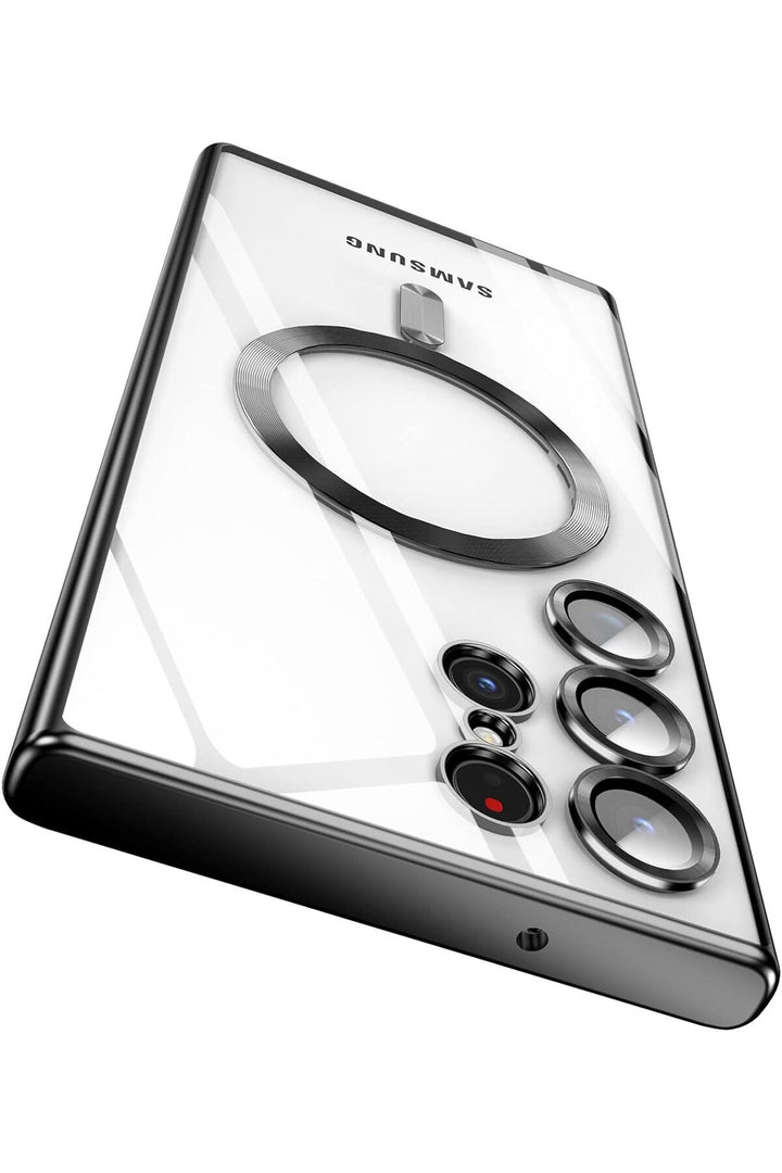 Samsung Galaxy S23 Ultra Uyumlu Kılıf 3D Kamera Lens Korumalı Magsafe Kenarı Renkli Şeffaf Kapak