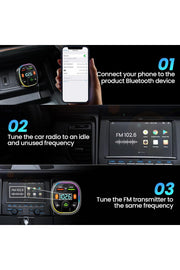 Bluetooth Araç Kiti Araç RGB LED Fm Transmitter USB Type-C MP3 Flash Bellek PD Çakmaklık Girişli