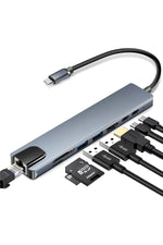 Load image into Gallery viewer, Macbook Uyumlu Type-C Hub 8 Portlu 100W Şarj PD Uyumlu 4K 1080P HDMI 2x USB/RJ45 ETHERNET/Micro SD
