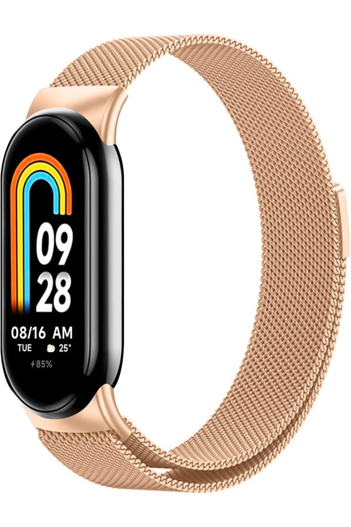 Xiaomi Mi Band 8 Uyumlu Kordon Ayarlanabilir Mıknatıslı Metal Hasır Manyetik Paslanmaz Kordon