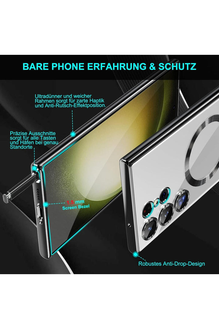 Samsung Galaxy S24 Ultra Uyumlu Kılıf 3D Kamera Lens Korumalı Magsafe Kenarı Renkli Şeffaf Kapak