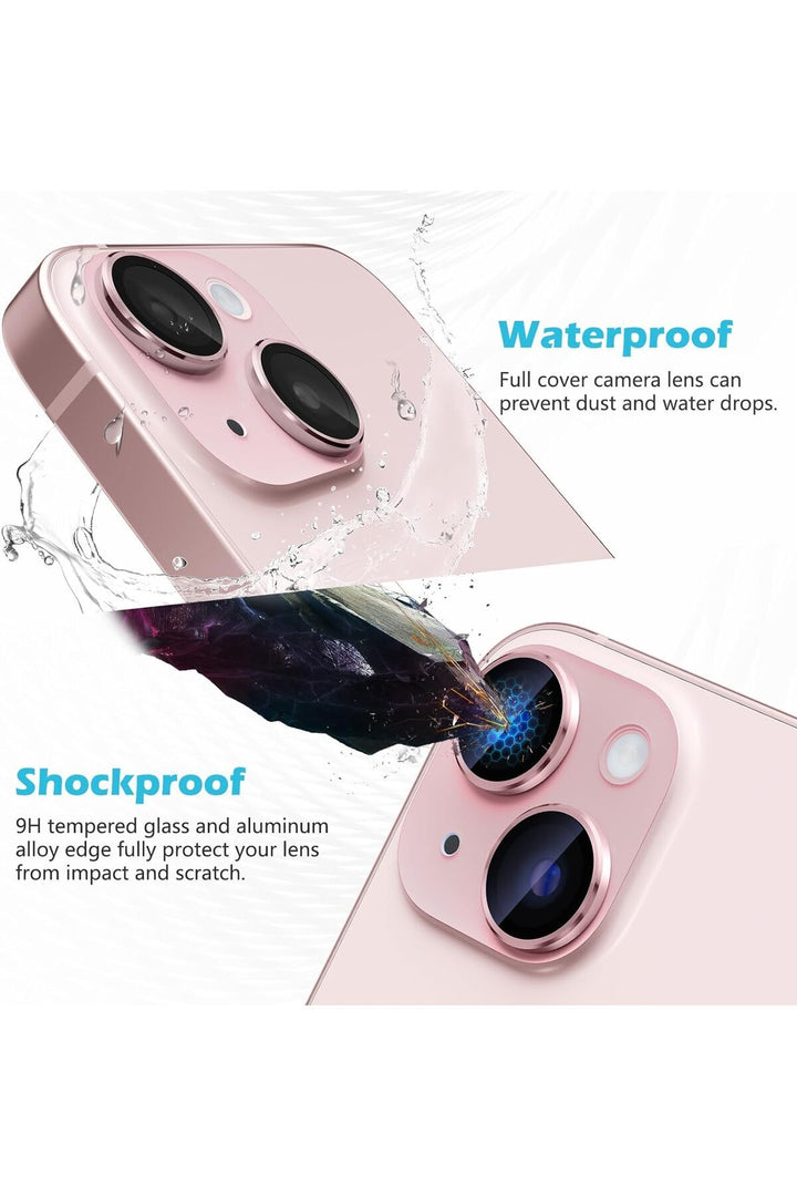 iPhone 15 Uyumlu Kamera Lens Koruyucu Dayanıkl Renkli Metal Temperli Cam Kamera Lens Koruma