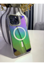 Load image into Gallery viewer, iPhone 15 Pro Max Uyumlu Kılıf Metal Kamera Standlı Hologram Renkli Ayna Görünümlü Premium Kapak