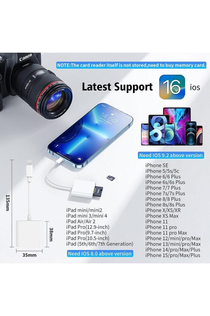 İphone 14/13/12/11/8/7/6/mini/plus/pro/max Uyumlu Lightning To Sd/micro Sd/tf Kart Okuyucu Çevirici