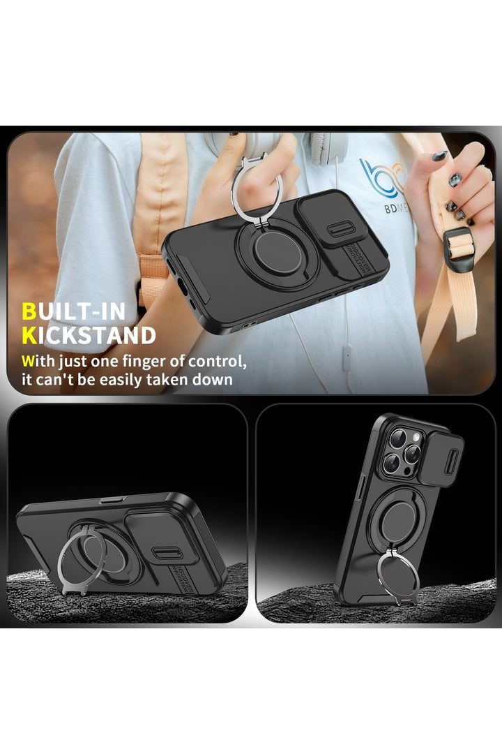 Xiaomi Redmi Note 14 Pro /note 14 Pro Plus Uyumlu Kılıf Magsafe Stand Siyah Kamera Korumalı Kapak