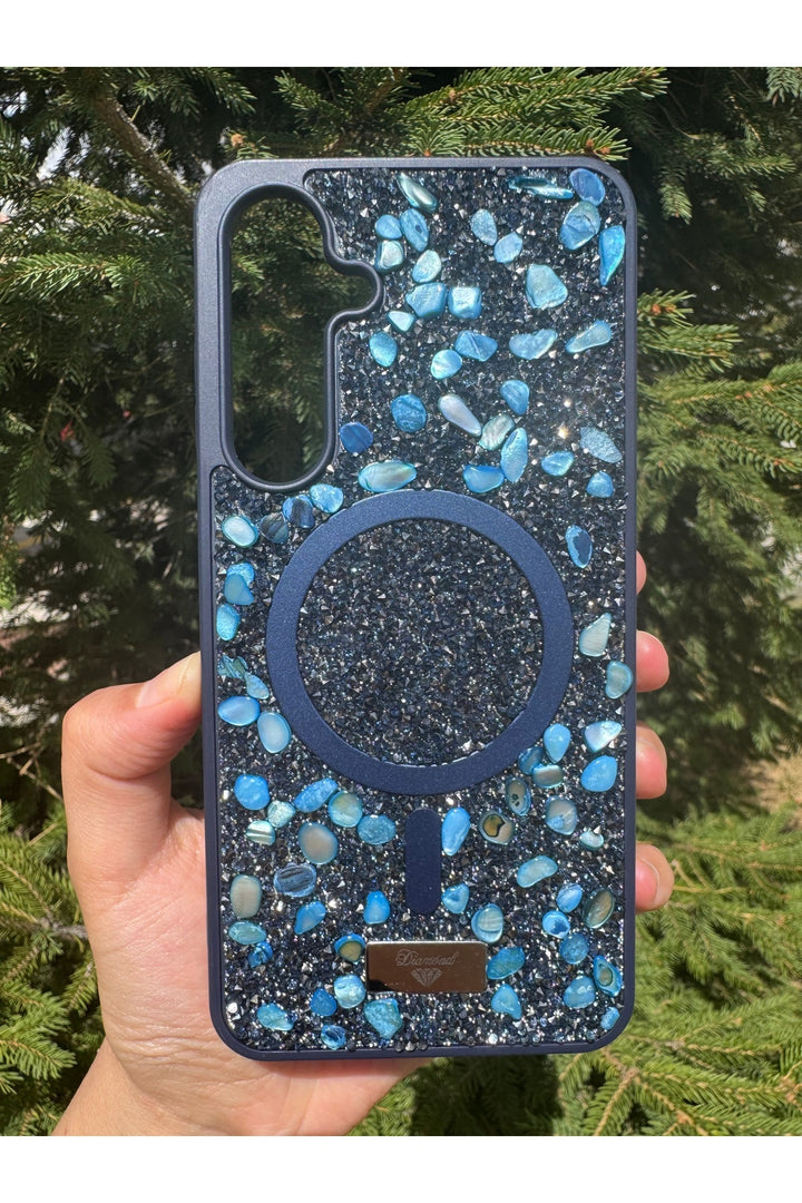 Samsung Galaxy S24 Plus/S25 Plus Uyumlu Taşlı Magsafe Kılıf Parlak Taşlı Simli Koruyucu Silikon