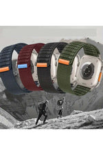 Load image into Gallery viewer, Apple Watch 44mm/45mm/46mm/49mm Uyumlu Kordon Bakla Bölmeli Dizayn Hasır Cırt Dokuma Kumaş Kordon